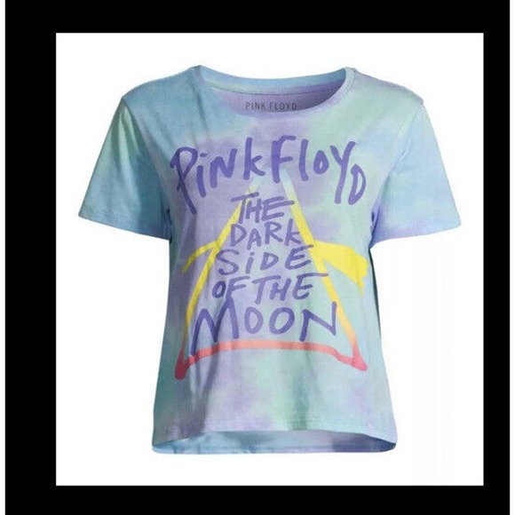 Pink Floyd Large (11-13) Official The Dark Side of The Moon Tie Dye Crop T-Shirt - Picture 2 of 5